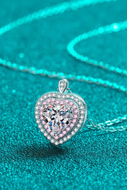 925 Sterling Silver 1 Carat Moissanite Heart Pendant Necklace - Ruby's Fashion