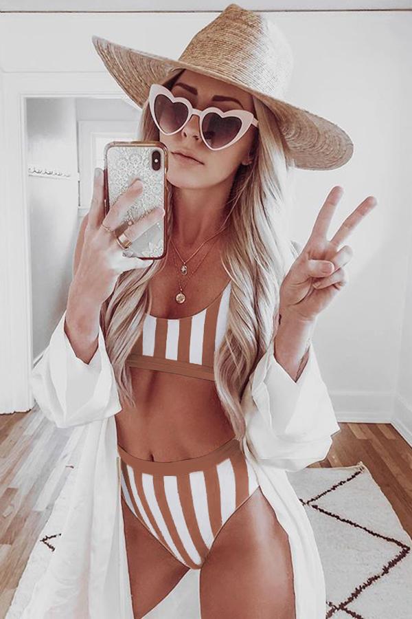 Striped Tank High Waist Bikini - Ruby's Fashion