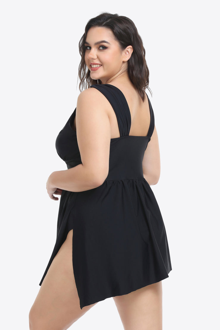 Plus Size Plunge Sleeveless Two-Piece Swimsuit - Ruby's Fashion