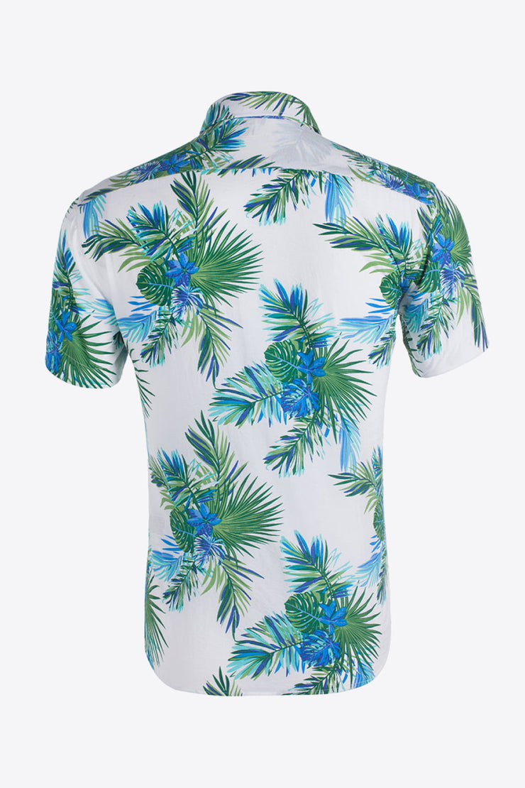 Tropical Pattern Button-Up Collared Beach Shirt