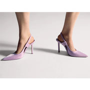 Women's Satin Purple Single Shoes Pointed Toe Stiletto Heels - Ruby's Fashion