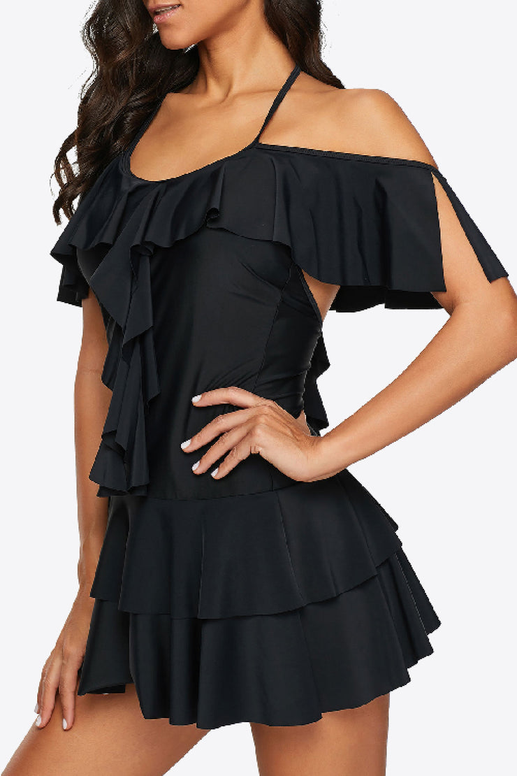 Ruffled Cold-Shoulder Two-Piece Swimsuit - Ruby's Fashion