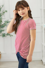 Girls Striped Round Neck Twisted Tee Shirt - Ruby's Fashion