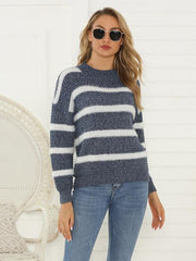 Striped Round Neck Long Sleeve Sweater