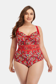 Floral Drawstring Detail One-Piece Swimsuit - Ruby's Fashion