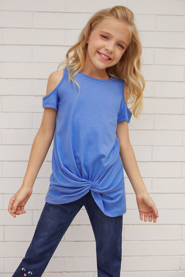 Girls Cold-Shoulder Twist Front T-Shirt - Ruby's Fashion