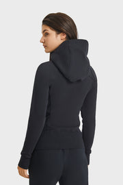 Zip Up Seam Detail Hooded Sports Jacket - Ruby's Fashion