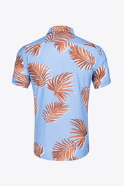 Tropical Pattern Button-Up Collared Beach Shirt