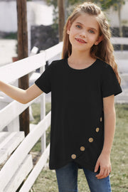 Girls Buttoned Tulip Hem T-Shirt - Ruby's Fashion