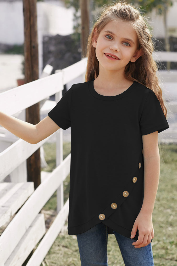 Girls Buttoned Tulip Hem T-Shirt - Ruby's Fashion