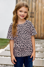 Girls Leopard Dropped Shoulder Tee - Ruby's Fashion