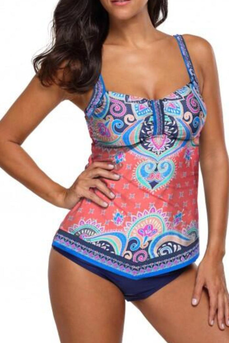 Printed Adjustable Strap Tankini Set - Ruby's Fashion