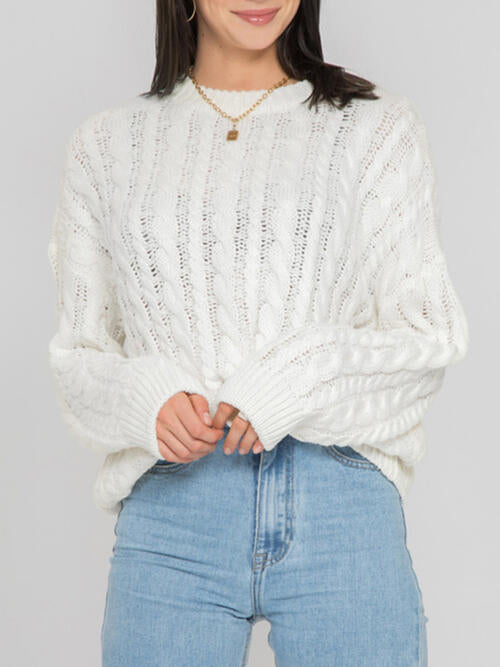 Openwork Round Sleeve Cable-Knit Sweater