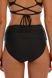 High Waist Ruched Swim Bottoms - Ruby's Fashion