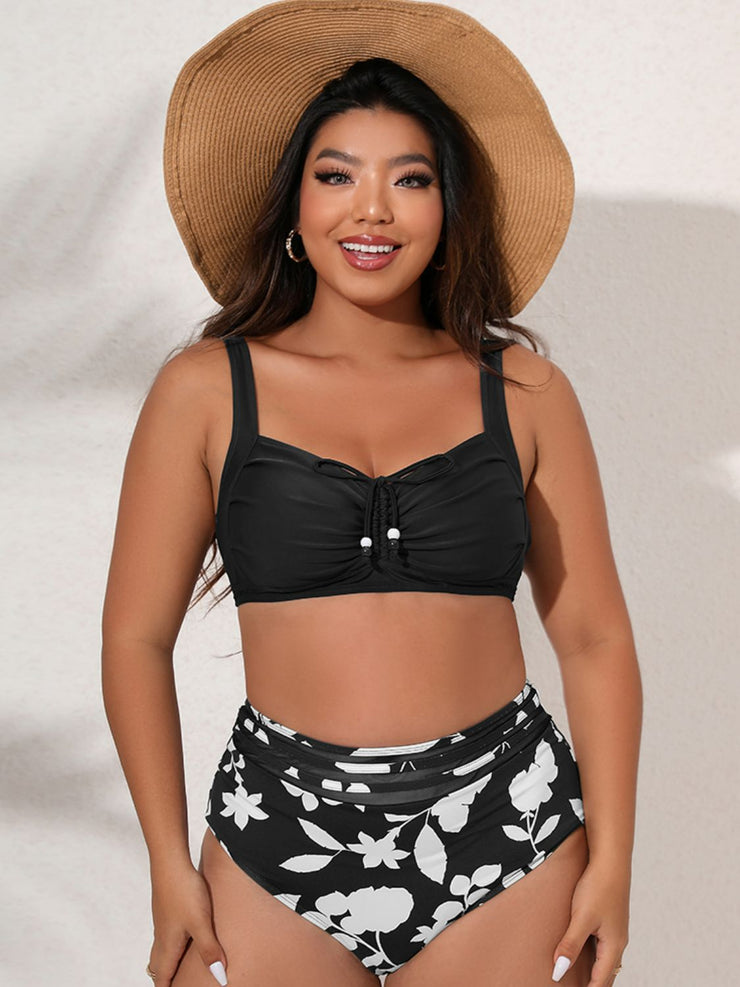 Plus Size Printed Gathered Detail Bikini Set - Ruby's Fashion