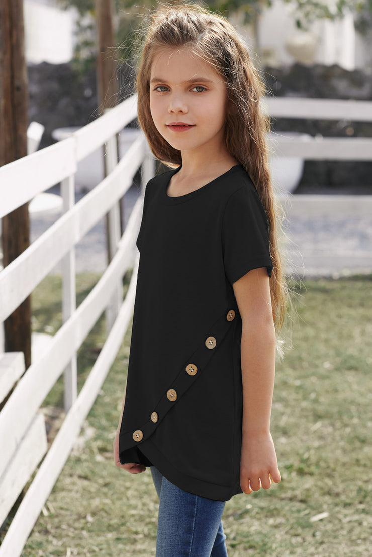 Girls Buttoned Tulip Hem T-Shirt - Ruby's Fashion