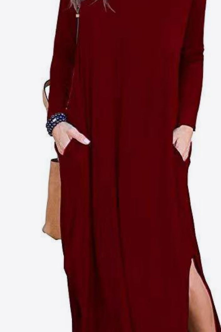 Split Long Sleeve V-Neck Maxi Dress