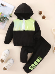 Baby Two-Tone Hoodie and Letter Graphic Joggers Set - Ruby's Fashion