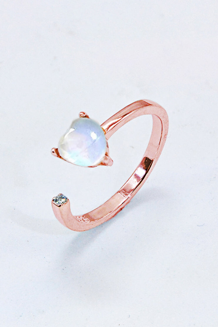 Inlaid Moonstone Heart Adjustable Open Ring - Ruby's Fashion