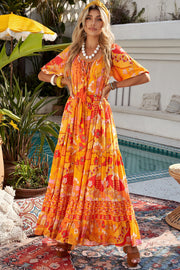 Bohemian Tie-Waist Tiered Maxi Dress