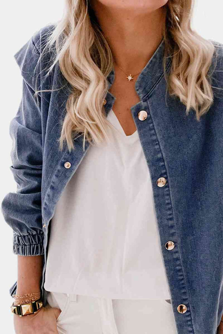 Shoulder Detail Denim Button Down Shirt - Ruby's Fashion