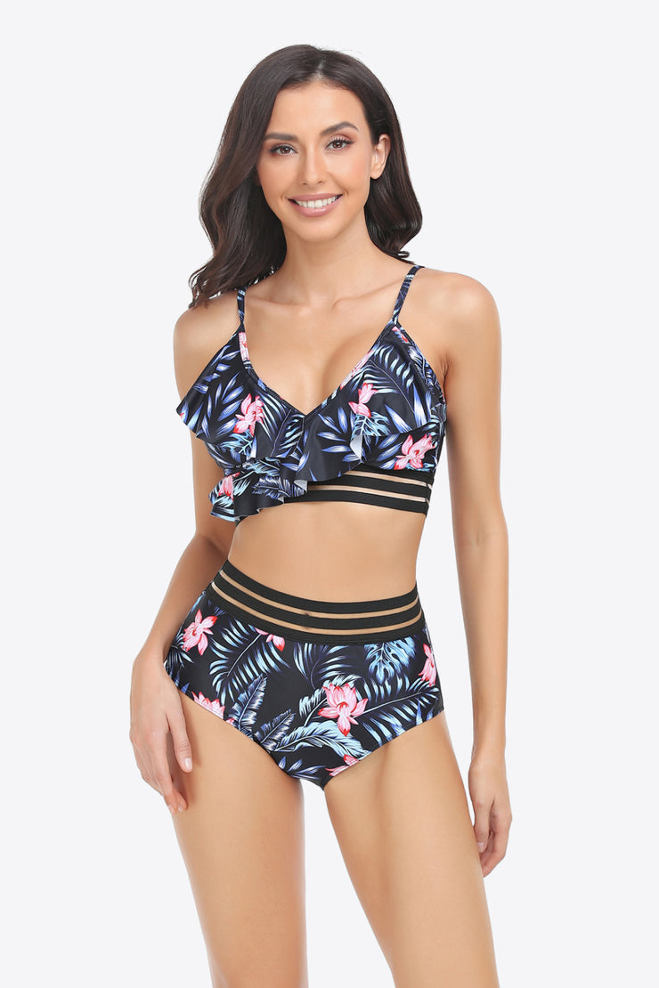 Ruffled Plunge Bikini Set - Ruby's Fashion