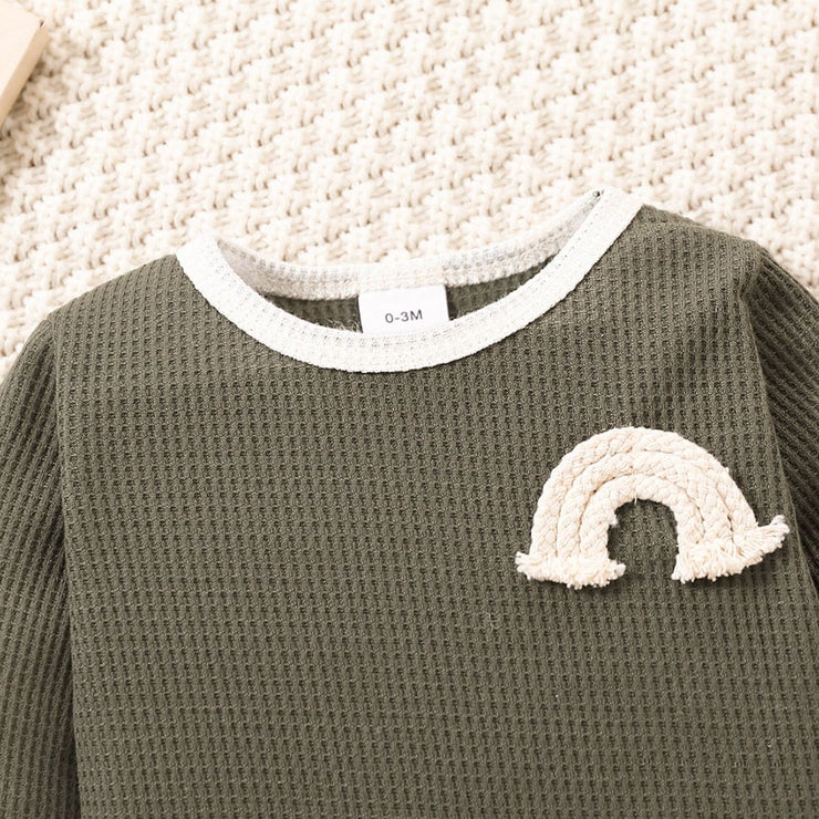 Baby Contrast Trim Waffle-Knit Long Sleeve Bodysuit - Ruby's Fashion