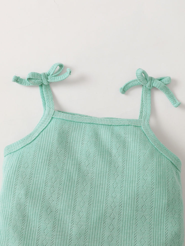 Baby Girl Waffle-Knit Tie-Shoulder Top and Shorts Set - Ruby's Fashion