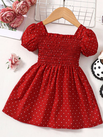 Baby Girl Printed Square Neck Smocked Dress - Ruby's Fashion