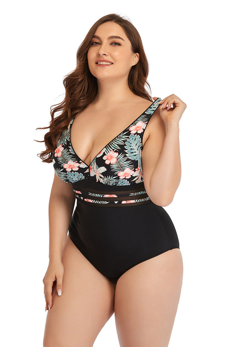 Floral Cutout Tie-Back One-Piece Swimsuit - Ruby's Fashion