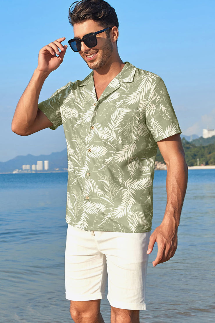 Botanical Print Lapel Collar Short Sleeve Shirt