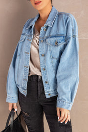 Button Down Dropped Shoulder Denim Jacket - Ruby's Fashion