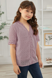 Girls Swiss Dot Spliced Lace Blouse - Ruby's Fashion