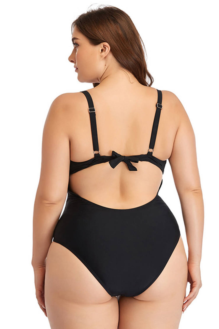 Plus Size Spliced Mesh Tie-Back One-Piece Swimsuit - Ruby's Fashion