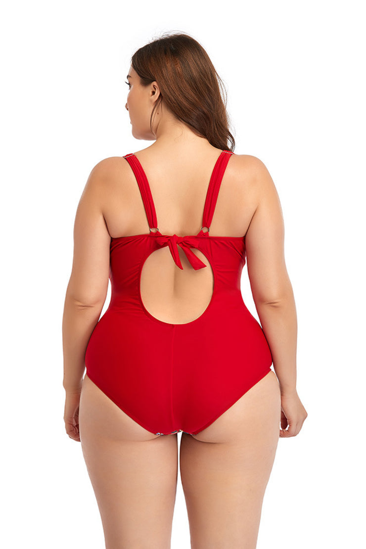 Floral Drawstring Detail One-Piece Swimsuit - Ruby's Fashion