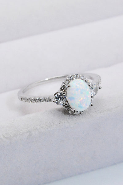 925 Sterling Silver Platinum-Plated Opal Ring - Ruby's Fashion