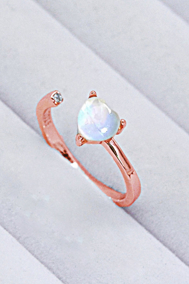 Inlaid Moonstone Heart Adjustable Open Ring - Ruby's Fashion