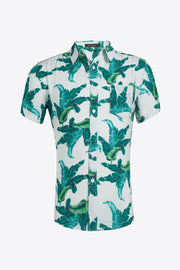 Tropical Pattern Button-Up Collared Beach Shirt