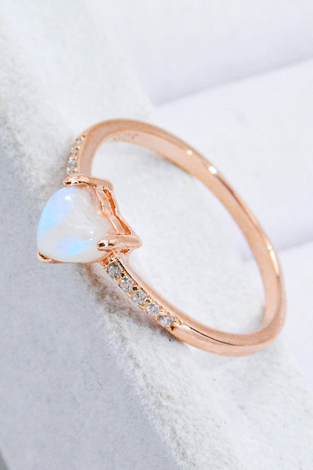 Natural Moonstone Heart 18K Rose Gold-Plated Ring - Ruby's Fashion