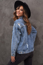 Studded Button Down Denim Jacket - Ruby's Fashion