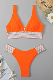 Contrast Textured High Cut Swim Set - Ruby's Fashion