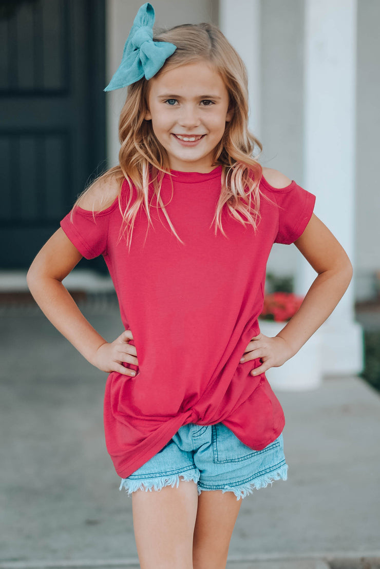 Girls Cold-Shoulder Twist Front T-Shirt - Ruby's Fashion