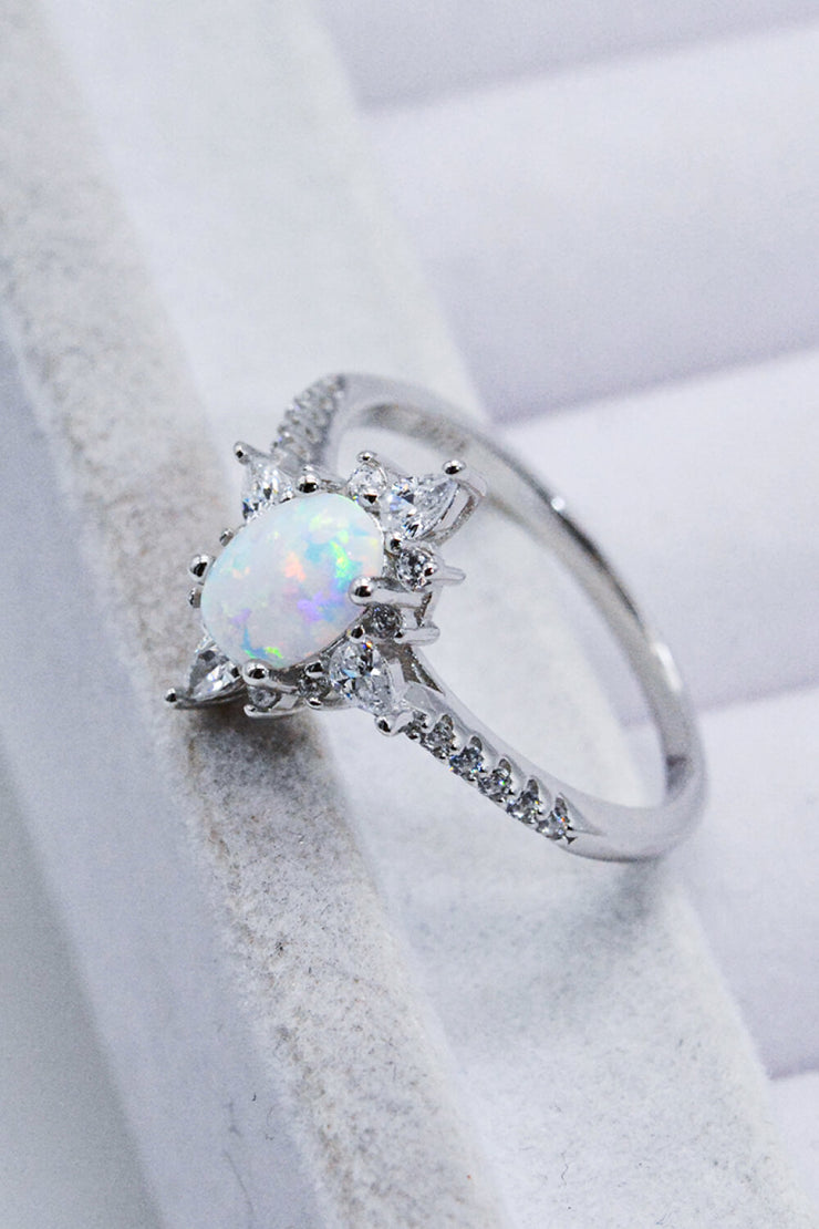 Platinum-Plated Opal and Zircon Ring - Ruby's Fashion