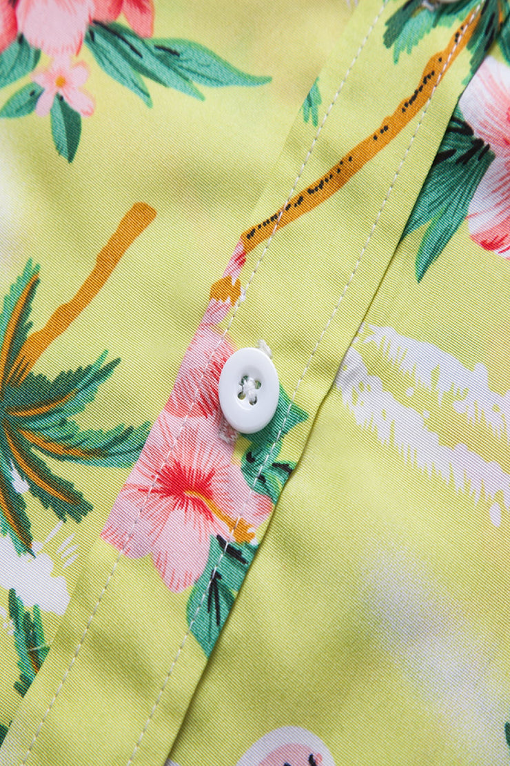 Tropical Print Button-Up Beach Shirt