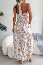 Floral Tie Waist Backless Maxi Dress - Ruby's Fashion