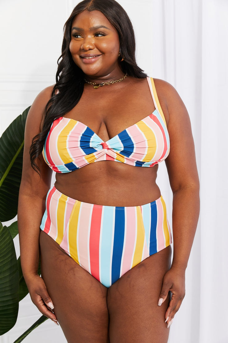 Marina West Swim Take A Dip Twist High-Rise Bikini in Stripe - Ruby's Fashion