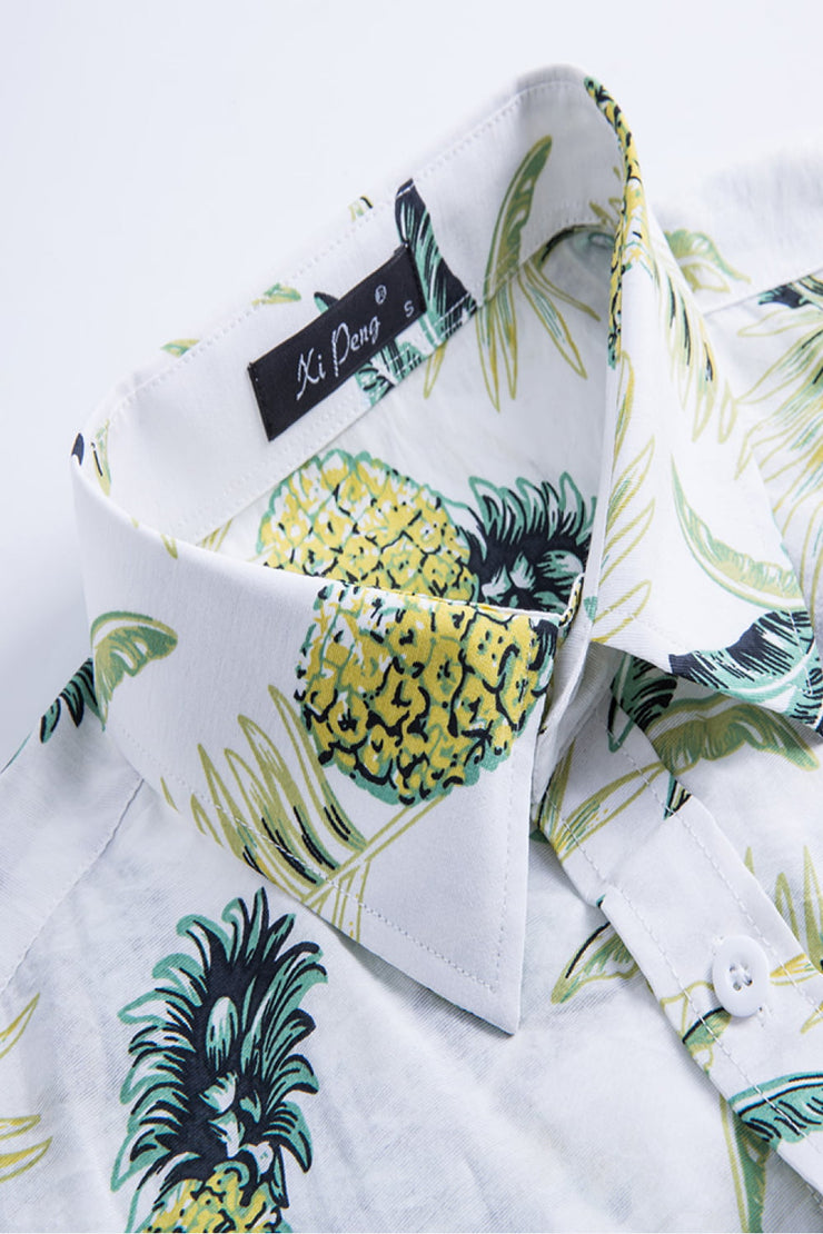 Tropical Pattern Button-Up Collared Beach Shirt