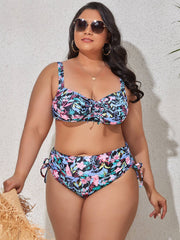 Plus Size Printed Drawstring Detail Bikini Set - Ruby's Fashion