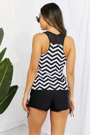 Full Size Chevron Print Ruched Tankini Set - Ruby's Fashion