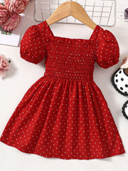 Baby Girl Printed Square Neck Smocked Dress - Ruby's Fashion